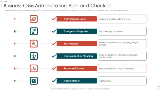 Business Crisis Administration Plan And Checklist Template PDF