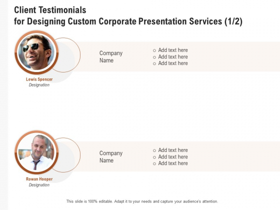 Business Customizable Client Testimonials For Designing Custom Corporate Presentation Services Themes PDF