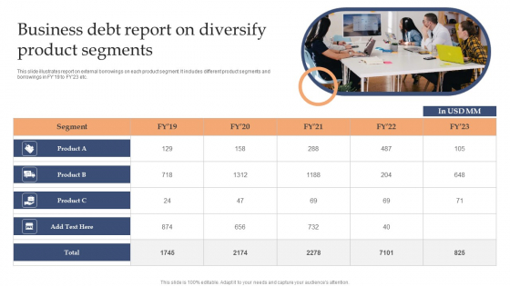 Business Debt Report On Diversify Product Segments Brochure PDF
