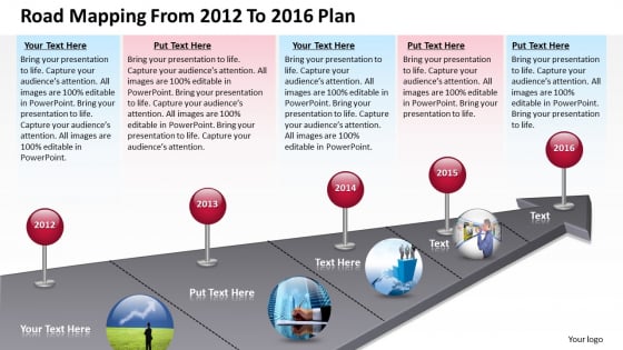 Business Entity Diagram Road Mapping From 2012 To 2016 Plan PowerPoint Slides