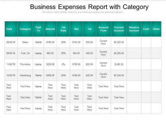 Business Expenses Report With Category Ppt PowerPoint Presentation Pictures Template PDF Business Expenses Report With Category Ppt PowerPoint Presentation Pictures Template PDF