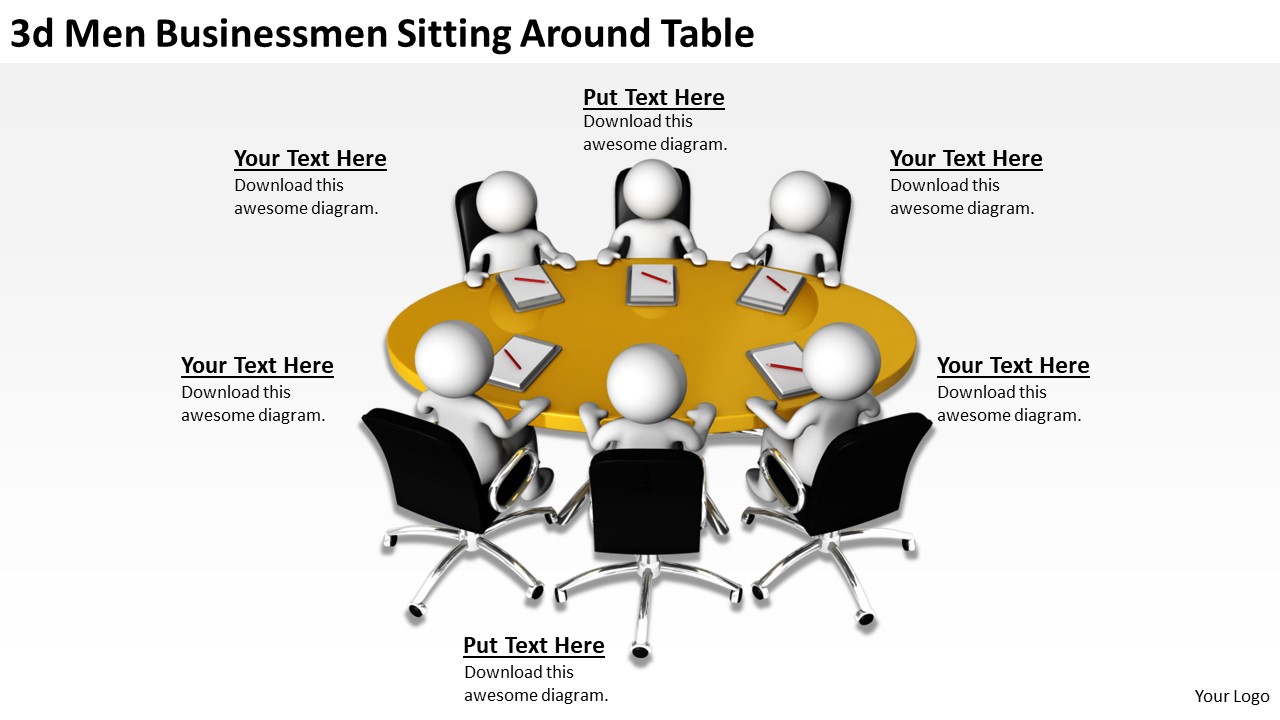 Business Flow Chart 3d Men Businessmen Sitting Around Table PowerPoint Slides