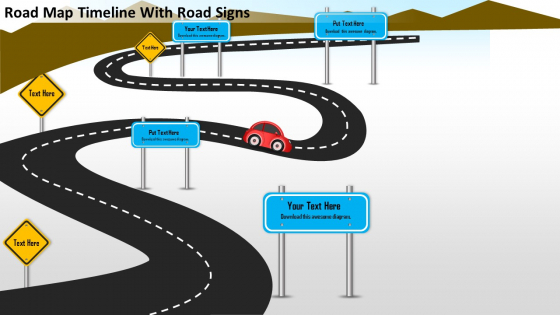Business Framework Road Map Timeline With Road Signs PowerPoint Presentation