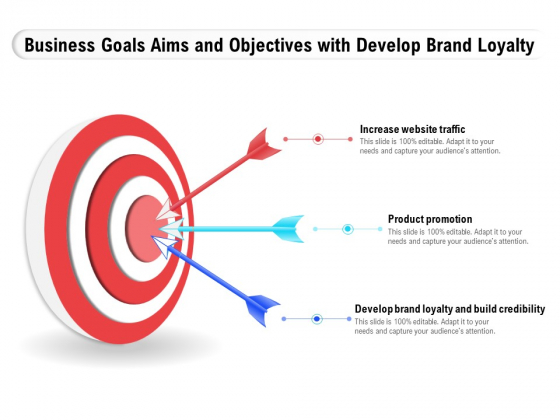 Business Goals Aims And Objectives With Develop Brand Loyalty Ppt PowerPoint Presentation Infographics Graphics PDF