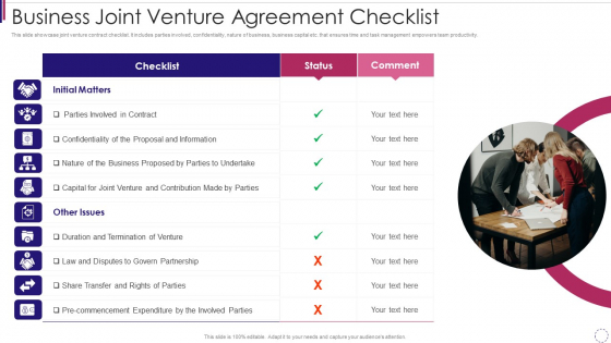 Business Joint Venture Agreement Checklist Infographics PDF Business Joint Venture Agreement Checklist Infographics PDF
