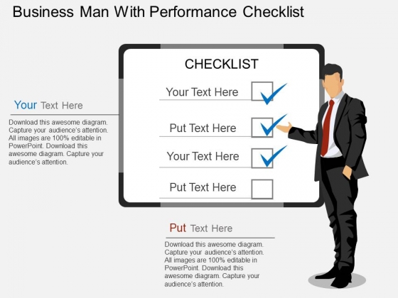 Business Man With Performance Checklist Powerpoint Template Business Man With Performance Checklist Powerpoint Template