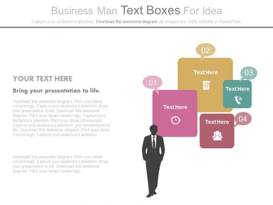 Business Man With Strategic Planning Icons Powerpoint Slides