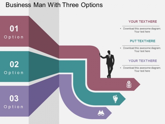 Business Man With Three Options Powerpoint Template Business Man With Three Options Powerpoint Template