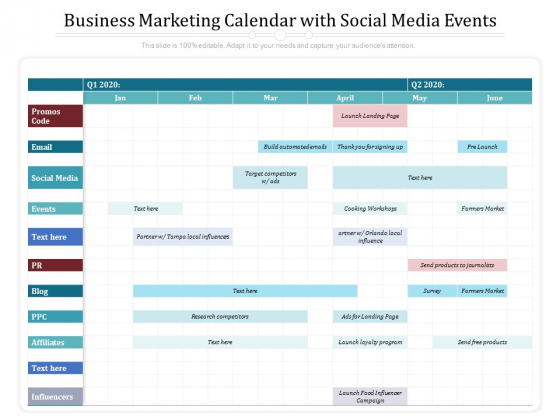 Business Marketing Calendar With Social Media Events Ppt PowerPoint Presentation Icon Styles PDF