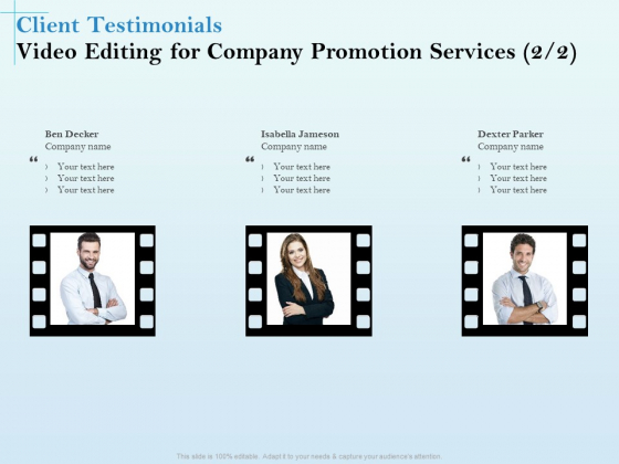 Business Marketing Video Making Client Testimonials Editing For Company Promotion Services Summary PDF