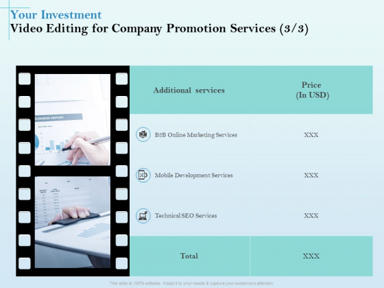 Business Marketing Video Making Your Investment Video Editing For Company Promotion Services Price Introduction PDF Business Marketing Video Making Your Investment Video Editing For Company Promotion Services Price Introduction PDF