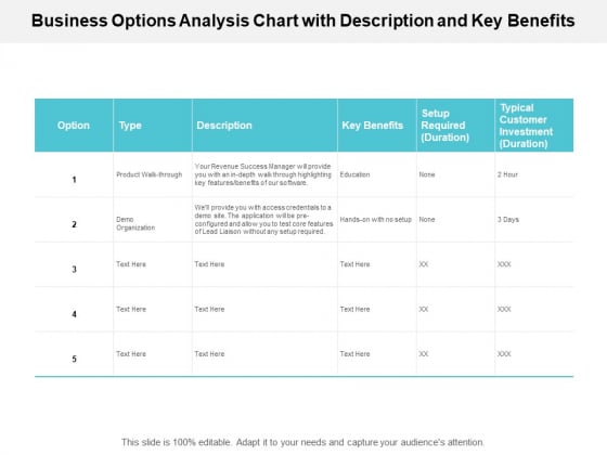Business Options Analysis Chart With Description And Key Benefits Ppt PowerPoint Presentation Outline Elements Business Options Analysis Chart With Description And Key Benefits Ppt PowerPoint Presentation Outline Elements