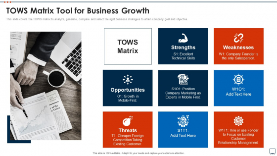 Business Plan Methods Tools And Templates Set 2 TOWS Matrix Tool For Business Growth Elements PDF