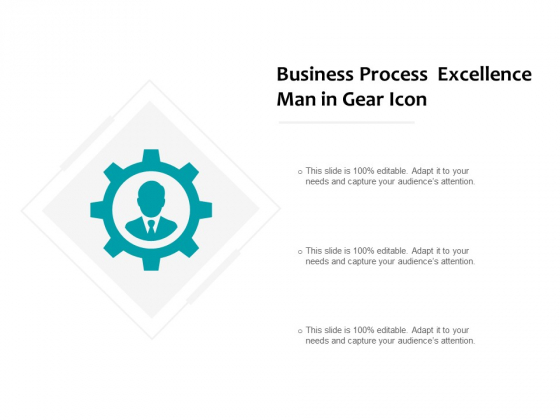 Business Process Excellence Man In Gear Icon Ppt PowerPoint Presentation Ideas Elements