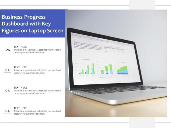 Business Progress Dashboard With Key Figures On Laptop Screen Ppt PowerPoint Presentation Summary Slide Portrait