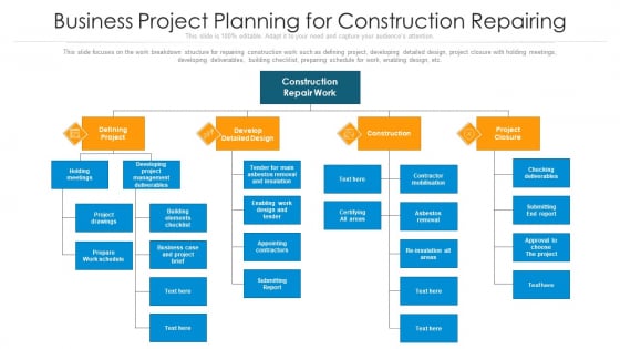 Business Project Planning For Construction Repairing Ppt PowerPoint Presentation Icon Infographics PDF