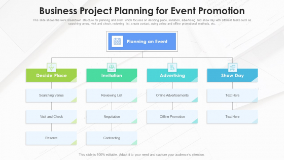 Business Project Planning For Event Promotion Ppt PowerPoint Presentation File Ideas PDF