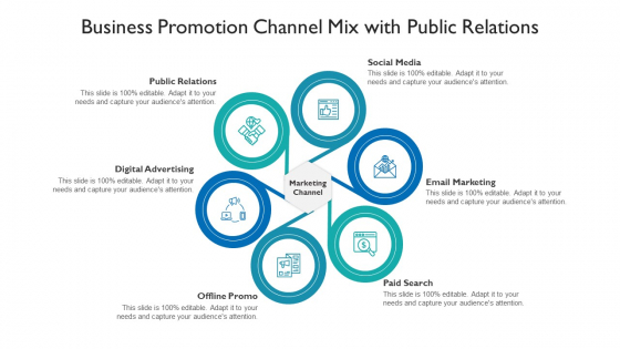 Business Promotion Channel Mix With Public Relations Ppt Infographics Shapes PDF