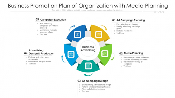 Business Promotion Plan Of Organization With Media Planning Ppt Infographics Icon PDF