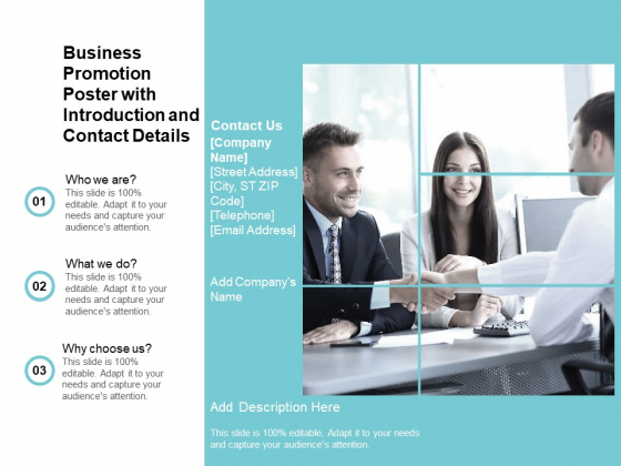 Business Promotion Poster With Introduction And Contact Details Ppt PowerPoint Presentation Icon Background Image Business Promotion Poster With Introduction And Contact Details Ppt PowerPoint Presentation Icon Background Image