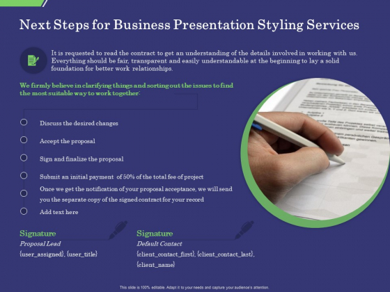Business Proposal Next Steps For Business Presentation Styling Services Ppt Show Styles PDF Business Proposal Next Steps For Business Presentation Styling Services Ppt Show Styles PDF