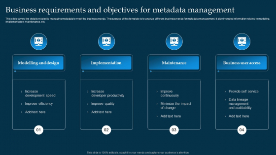 Business Requirements And Objectives For Metadata Management Inspiration PDF