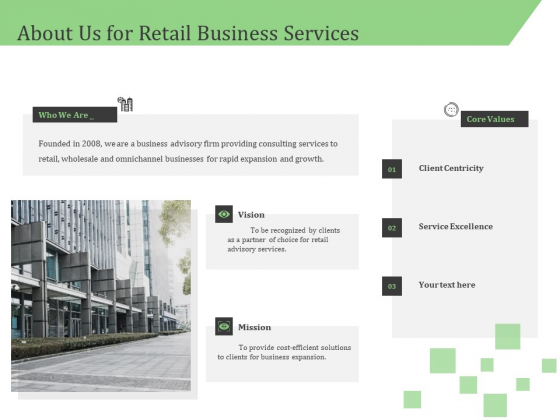 Business Retail Shop Selling About Us For Retail Business Services Brochure PDF
