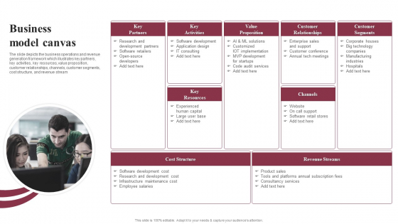 Business Software Development Company Profile Business Model Canvas Ideas PDF