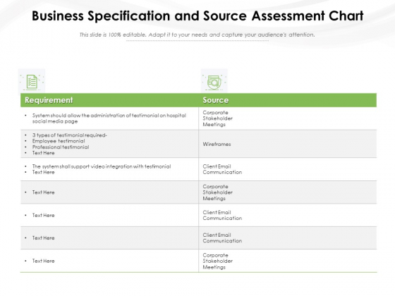 Business Specification And Source Assessment Chart Ppt PowerPoint Presentation Portfolio Clipart PDF Business Specification And Source Assessment Chart Ppt PowerPoint Presentation Portfolio Clipart PDF