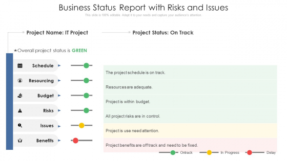 Business Status Report With Risks And Issues Ppt Slides Gallery PDF