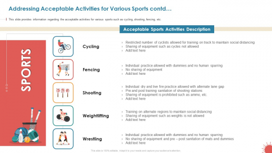 Business Survival Accommodation Addressing Acceptable Activities For Various Sports Contd Download PDF