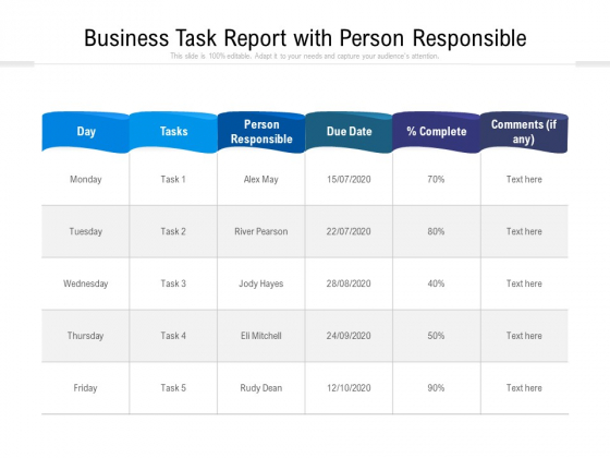 Business Task Report With Person Responsible Ppt PowerPoint Presentation Infographics Guide PDF Business Task Report With Person Responsible Ppt PowerPoint Presentation Infographics Guide PDF