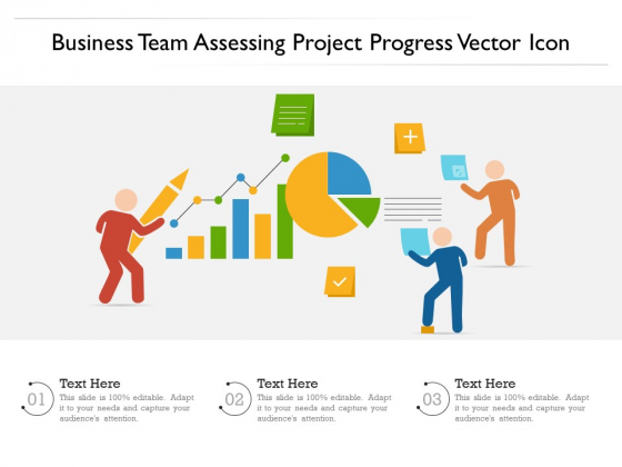 Business Team Assessing Project Progress Vector Icon Ppt PowerPoint Presentation Icon Grid PDF