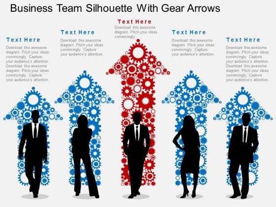 Business Team Silhouette With Gear Arrows Powerpoint Templates
