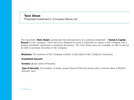 Business Term Sheet Term Sheet Proposed Investment In Company Name Ltd Ppt File Good PDF Business Term Sheet Term Sheet Proposed Investment In Company Name Ltd Ppt File Good PDF