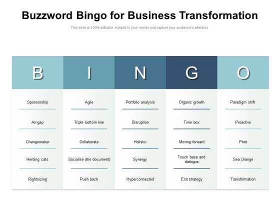 Buzzword Bingo For Business Transformation Ppt PowerPoint Presentation 