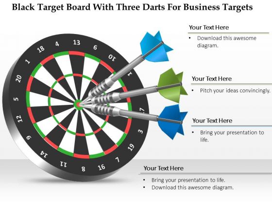 Black Target Board With Three Darts For Business Targets Presentation Template