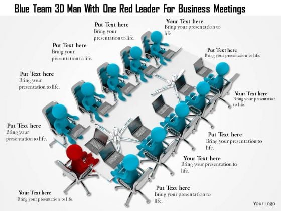 Blue Team 3d Man With One Red Leader For Business Meetings