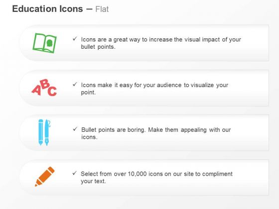 Book Alphabet Pens Pencil Ppt Slides Graphics Book Alphabet Pens Pencil Ppt Slides Graphics