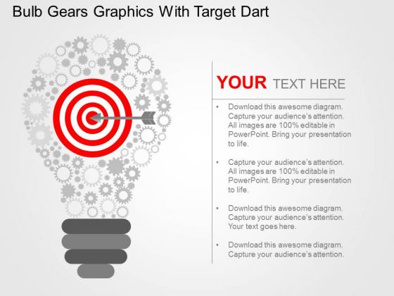 Bulb Gears Graphics With Target Dart PowerPoint Template Bulb Gears Graphics With Target Dart PowerPoint Template