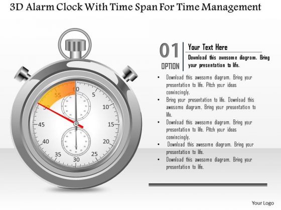 Busines Diagram 3d Alarm Clock With Time Span For Time Management Presentation Template