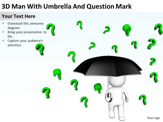 Business Activity Diagram 3d Person With Umbrella Green And Question Mark PowerPoint Slides Business Activity Diagram 3d Person With Umbrella Green And Question Mark PowerPoint Slides