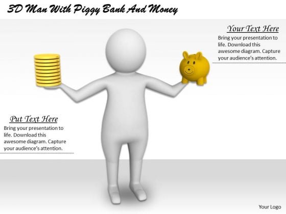 Business Concepts 3d Man With Piggy Bank And Money Character