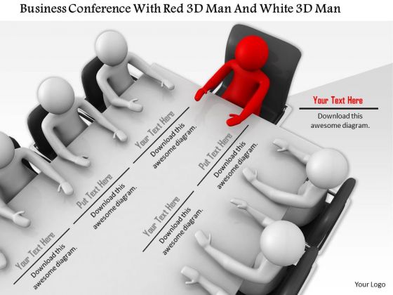 Business Conference With Red 3d Man And White 3d Men Business Conference With Red 3d Man And White 3d Men