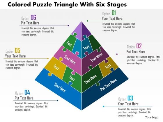 Business Daigram Colored Puzzle Triangle With Six Stages Presentation Templets
