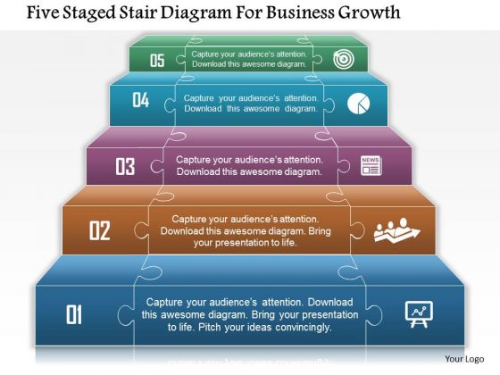 Business Daigram Five Staged Stair Diagram For Business Growth Presentation Templets