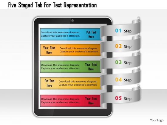 Business Daigram Five Staged Tab For Text Representation Presentation Templets