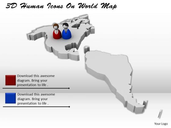 Business Development Strategy Template 3d Human Icons World Map Photos