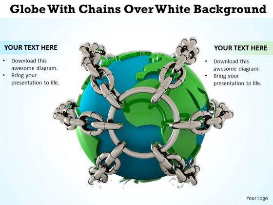 Business Development Strategy Template Globe With Chains Over White Background Photos