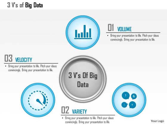 Business Diagram 3 Vs Of Big Data Volume Velocity Variety With Icons Ppt Slide